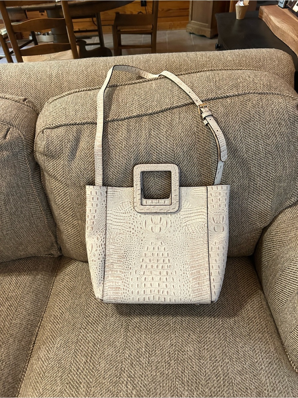 TMRW Studio Croc-Embossed White Leather Shoulder Bag